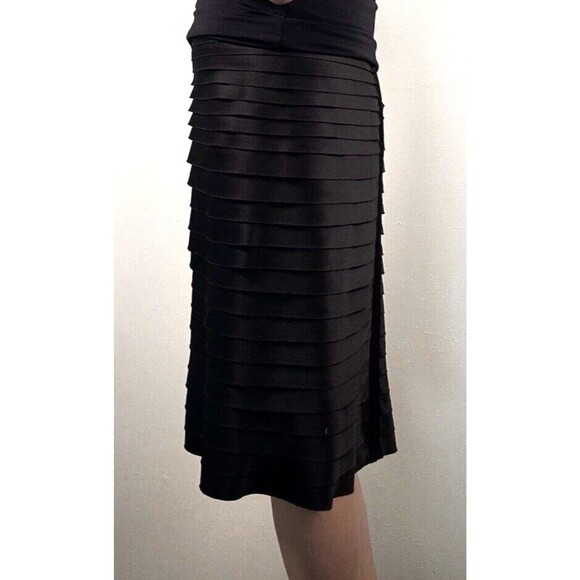 JS Collections Women's Black Satin Ruffled Pencil Skirt Knee Length Work Size 8 - Picture 5 of 9